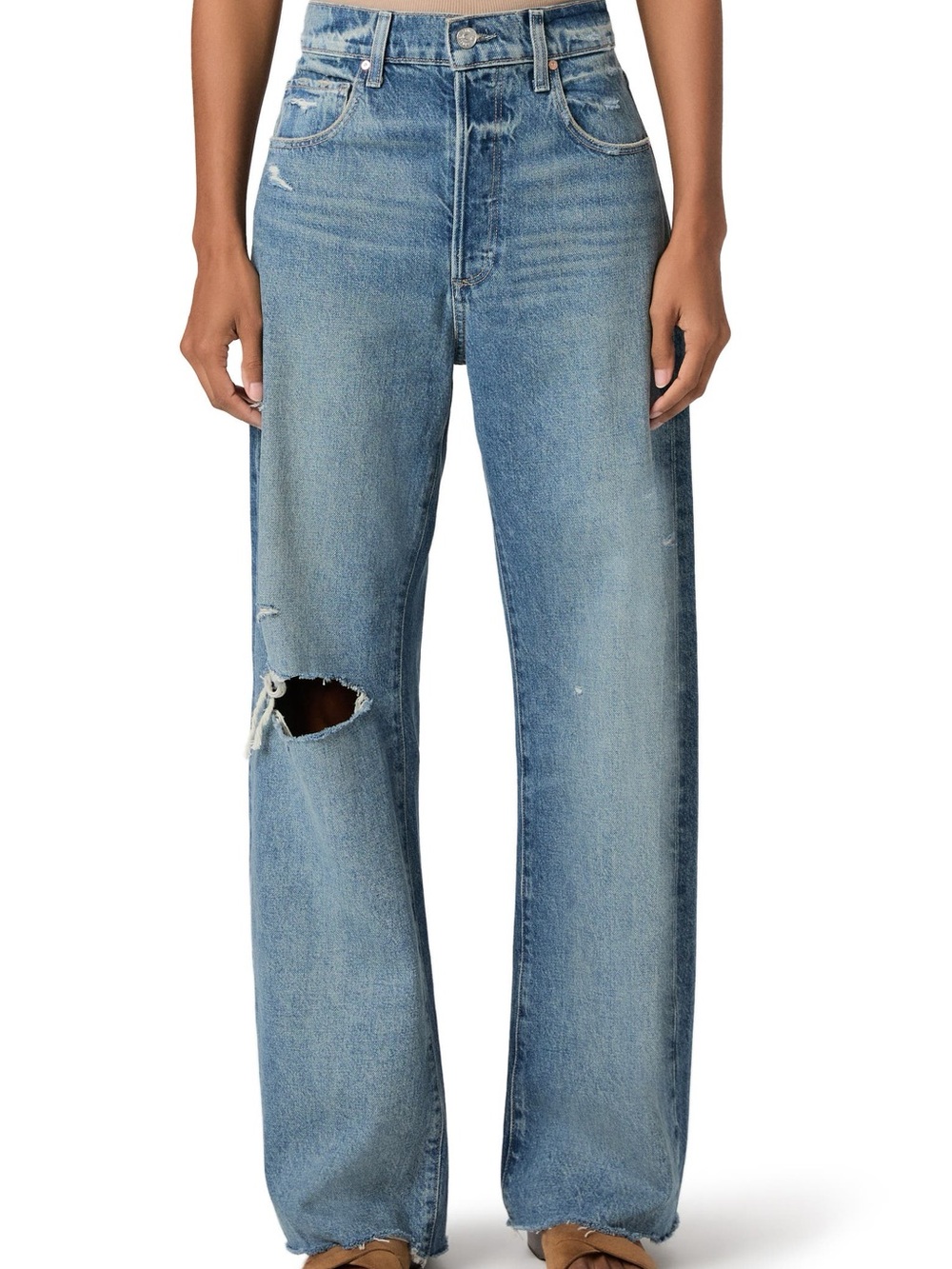 Paige Light Blue Distressed Wide-Leg Women’s Jeans